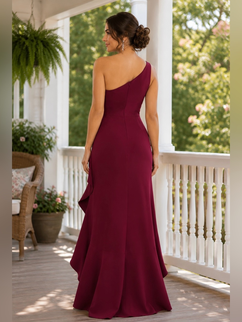 Ieena for Mac Duggal 49089 One Shoulder Ruffle Gown in Berry Size 6 - Picture 2 of 4